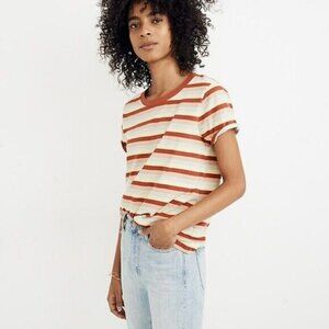 Madewell Women's Tee Size XS Northside Vintage in Broadway Stripe Orange Peach
